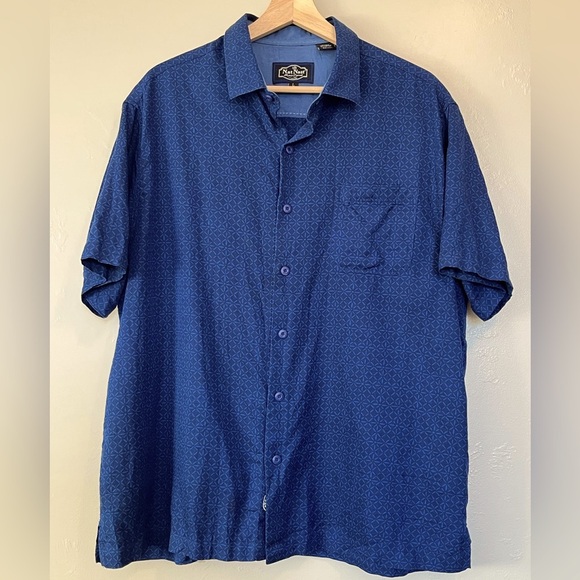 Nat Nast Men Large Silk Cotton Blue Short Sleeve Button-Up Shirt EUC - Picture 1 of 10